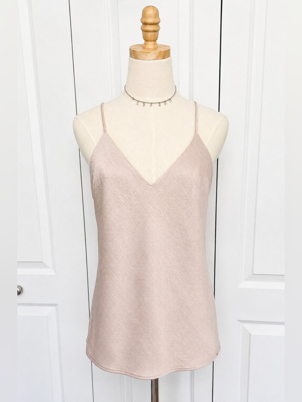 Express Satin V-Neck Spaghetti Strap Cami in Blush